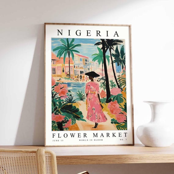 Nigeria Flower Market Poster Print Nigerian Floral Wall Art Decor Botanical West Africa Travel