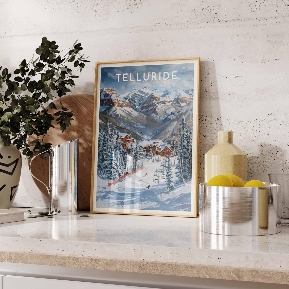 Telluride Ski Lodge Chairlift Framed by Frosty Pines Colorado Poster - Image 2