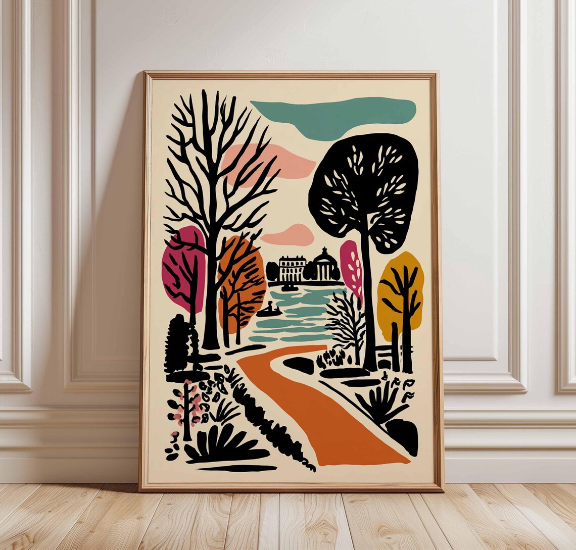 Regents Park London Lake Boathouse Colorful Park Wall Art Decor