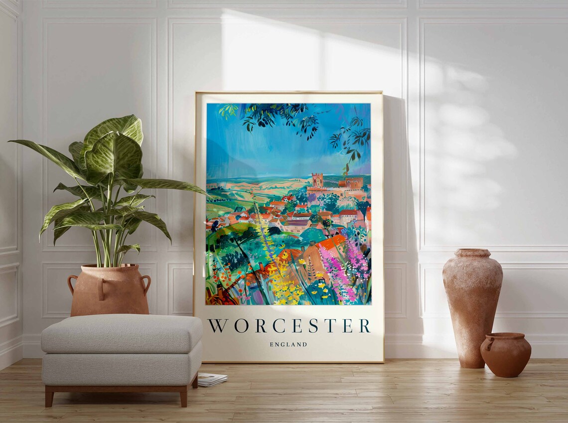 Worcester England Colorful Countryside Cathedral City View Art Poster - Image 2