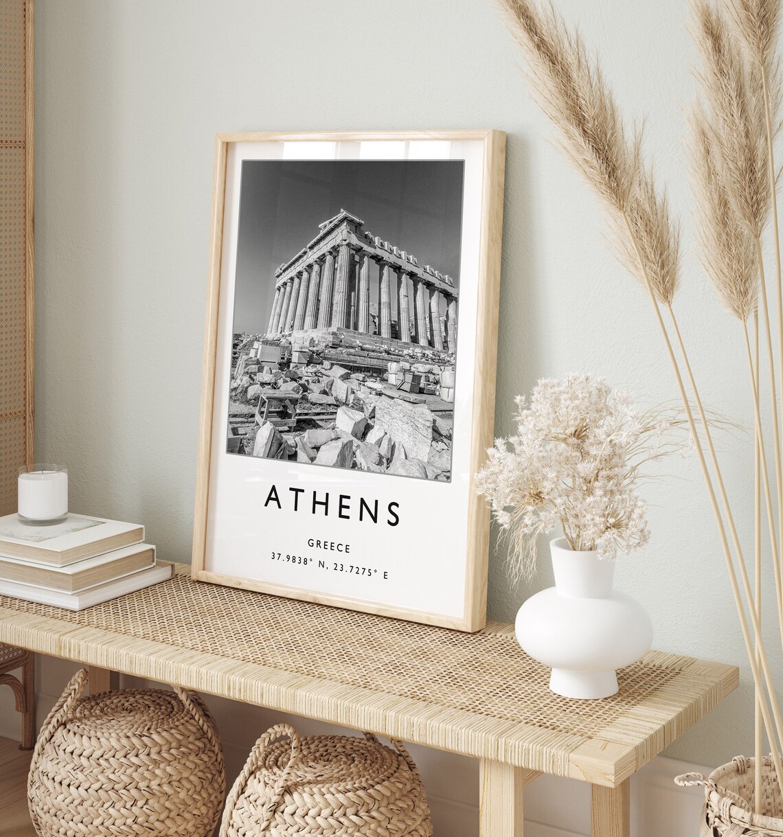 Athens Greece Parthenon Acropolis Black White Minimalist Photo Poster - Image 2