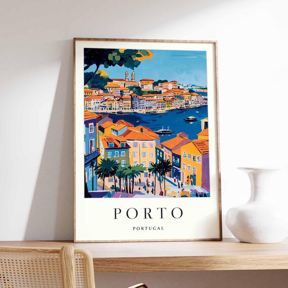 Porto Portugal Ribeira Riverfront Boats Palm Trees Panorama Poster