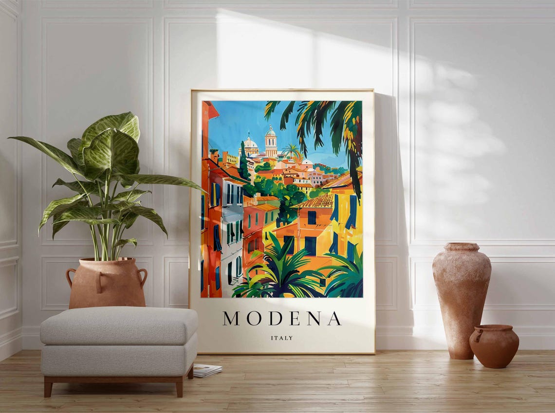 Modena Italy Emilia Romagna Colorful Hillside Town Travel Poster - Image 4