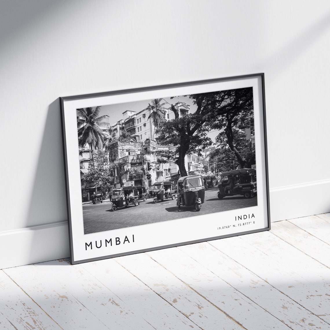 Mumbai India Black and White Street Auto Rickshaws Coordinates Print - Image 2