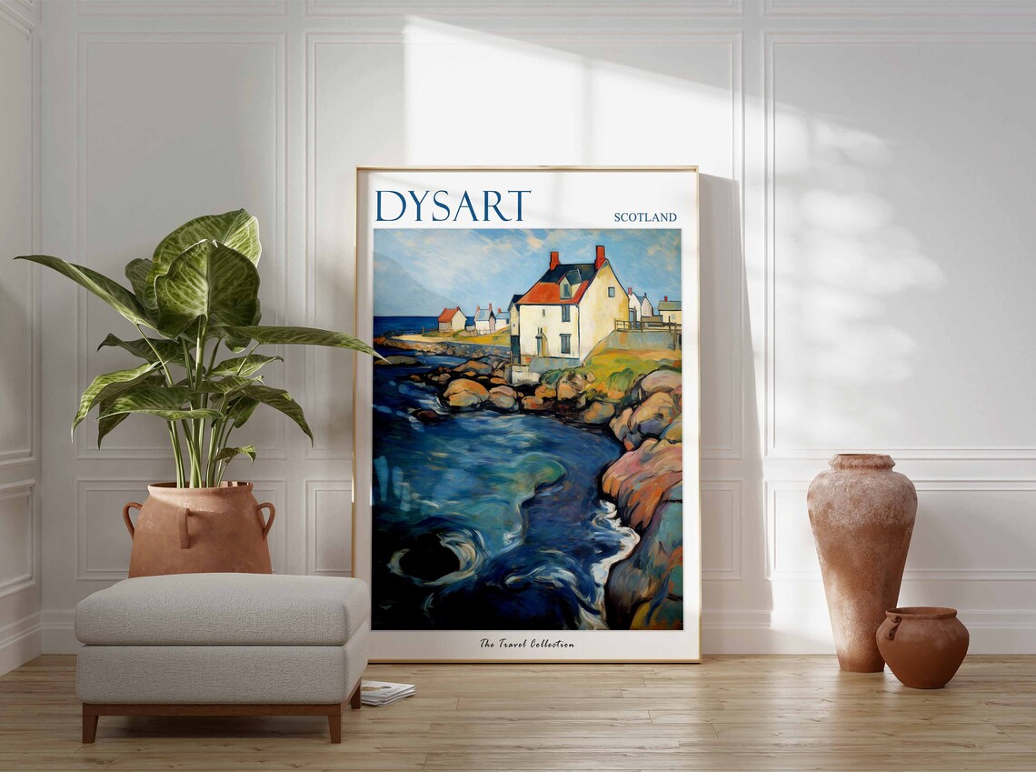 Dysart Scotland Rocky Shore Cottages Blue Sea Coastal Travel Poster - Image 3