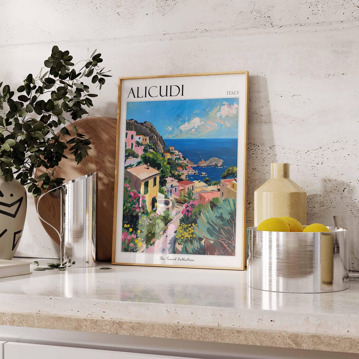 Alicudi Italy Hillside Village Blue Sea Bloom Balcony Art Poster - Image 3