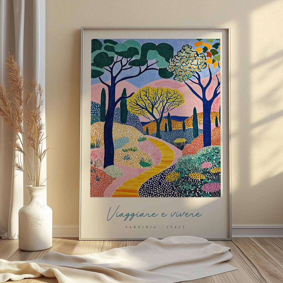 Sardinia Italy Umbrella Pine Grove Winding Golden Path Art Poster - Image 2