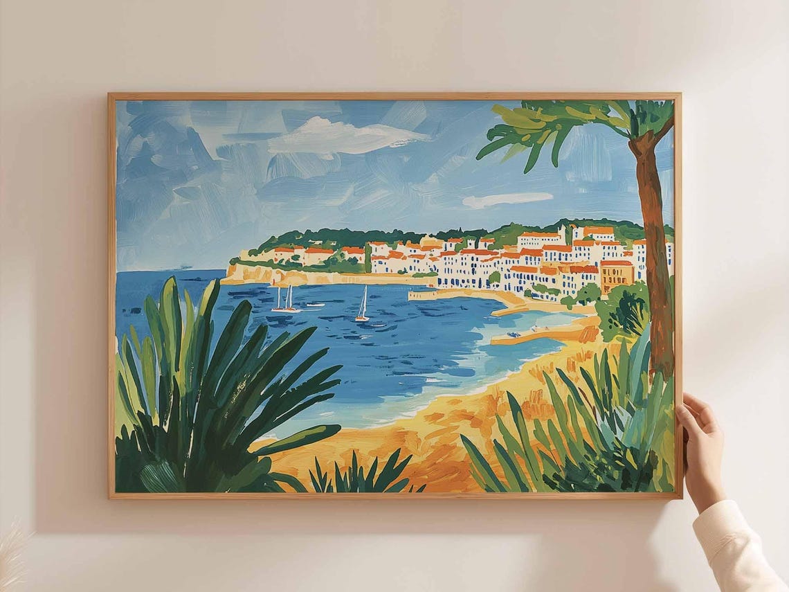 Cannes Poster France Travel Print French Riviera Wall Art Coastal Decor Beach Europetravel