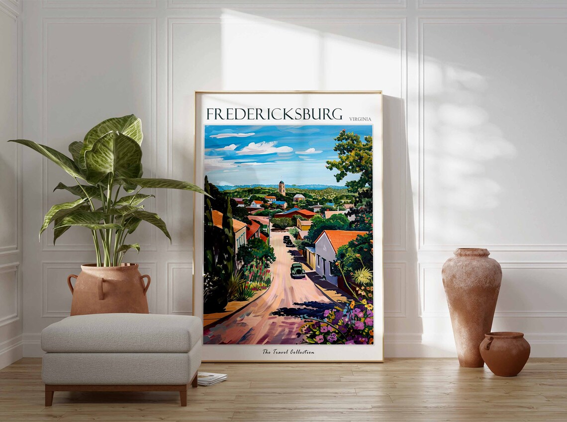 Fredericksburg Virginia Vintage Car Town Street Painted Travel Poster - Image 3