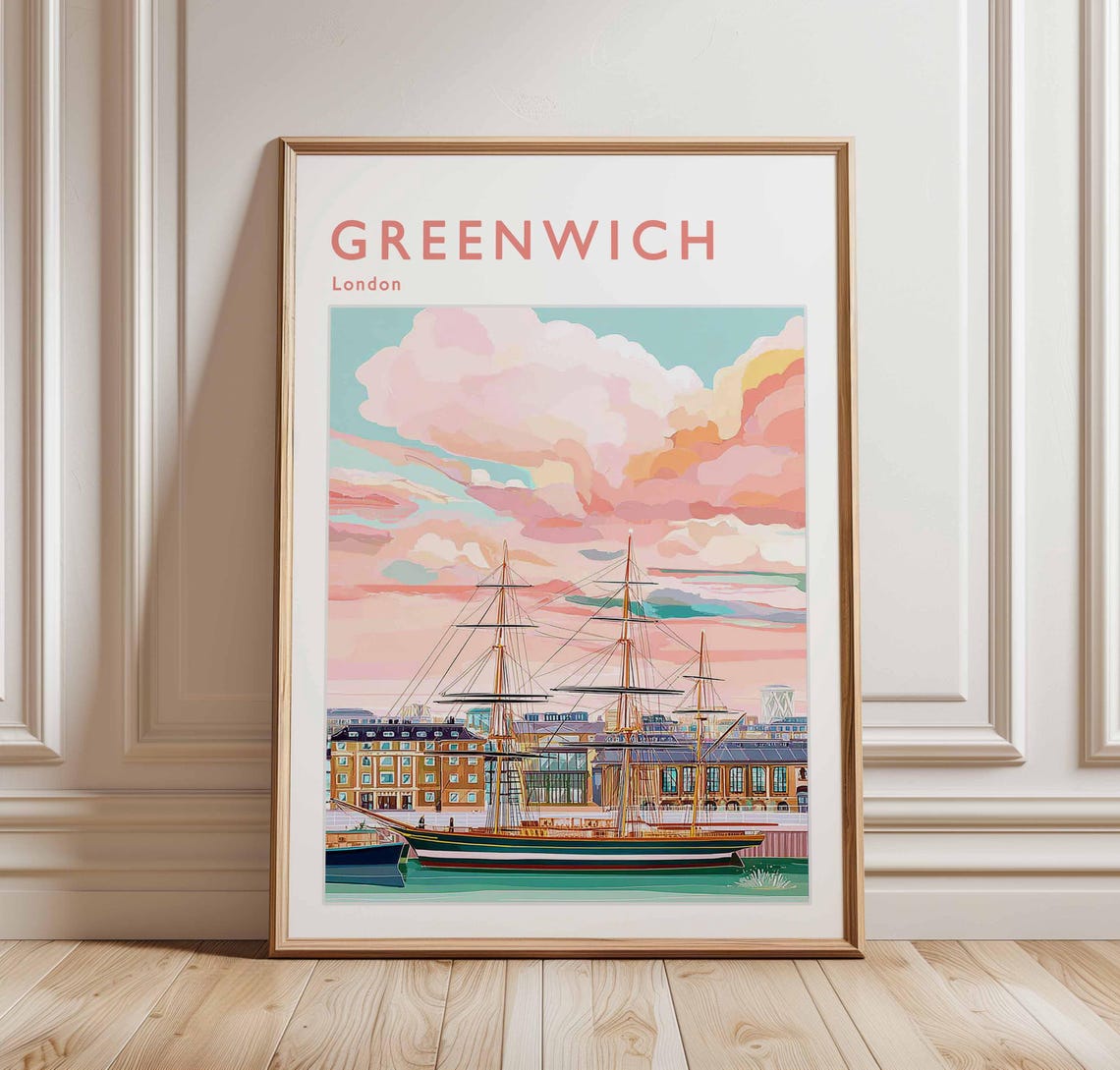 Greenwich London Cutty Sark Clipper Ship Pink Cloud Sky Poster