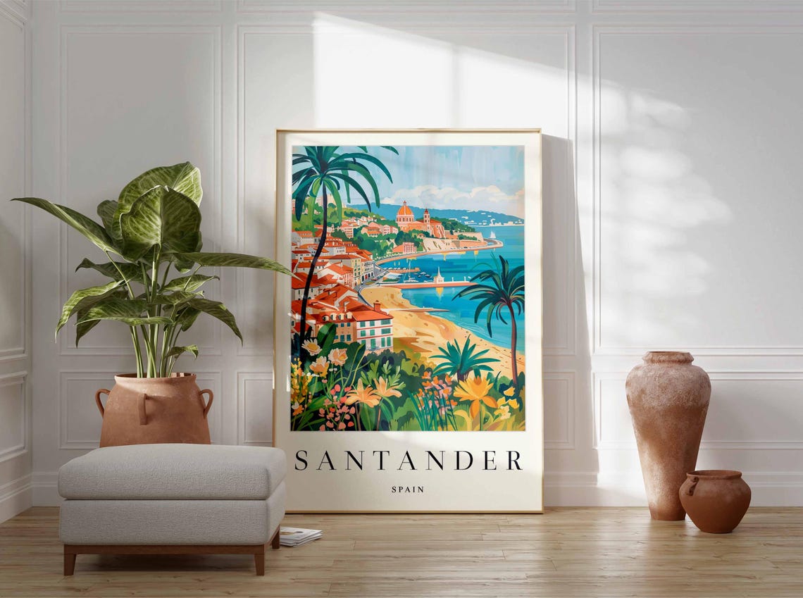 Santander Spain Pink Boulevard Garden Path Above the Bay Poster - Image 4