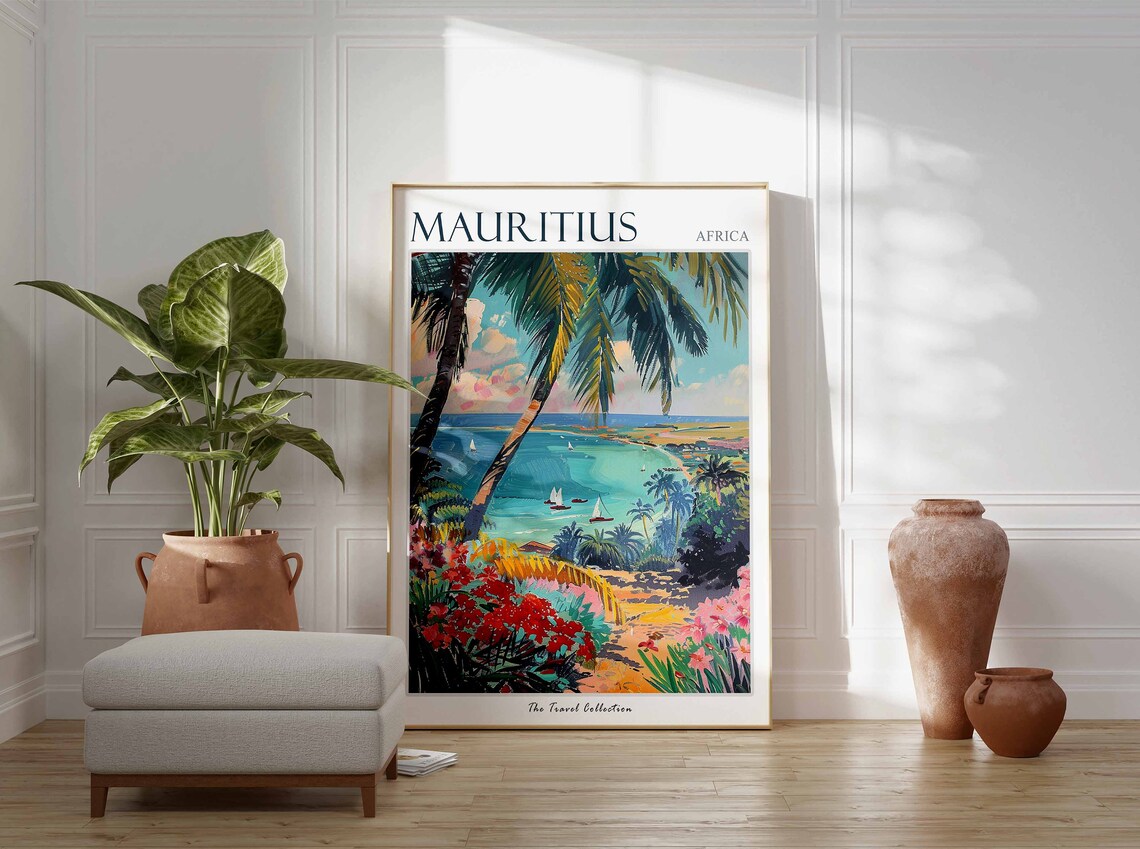 Mauritius Travel Poster, Tropical Botanical Coastal Decor - Image 2