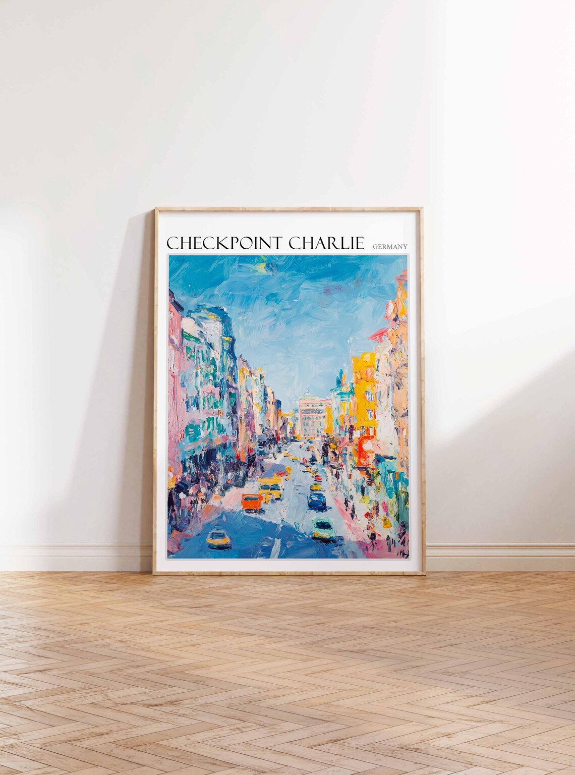 Checkpoint Charlie Berlin Bright Street Taxis City Scene Poster - Image 3