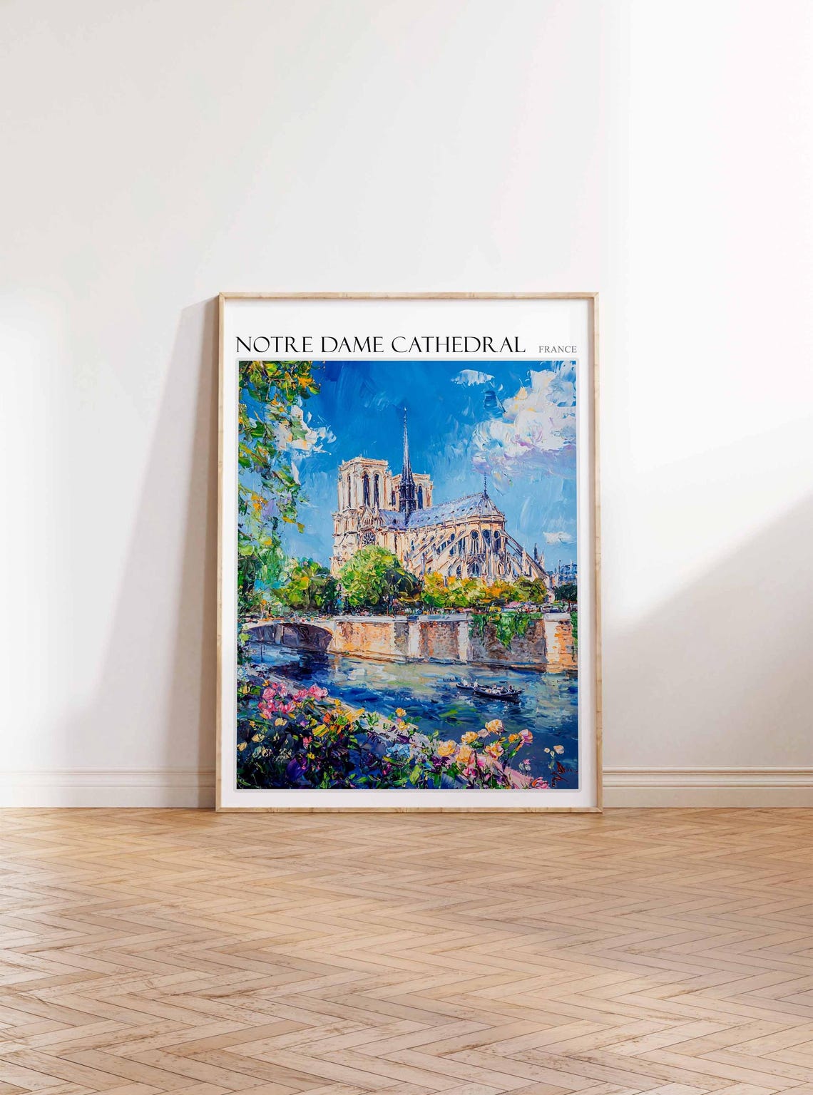 Notre Dame Cathedral Poster Notre Dame Cathedral Travel Print France Travel Poster Tropical Decor Travel Gift Floral Print - Image 2