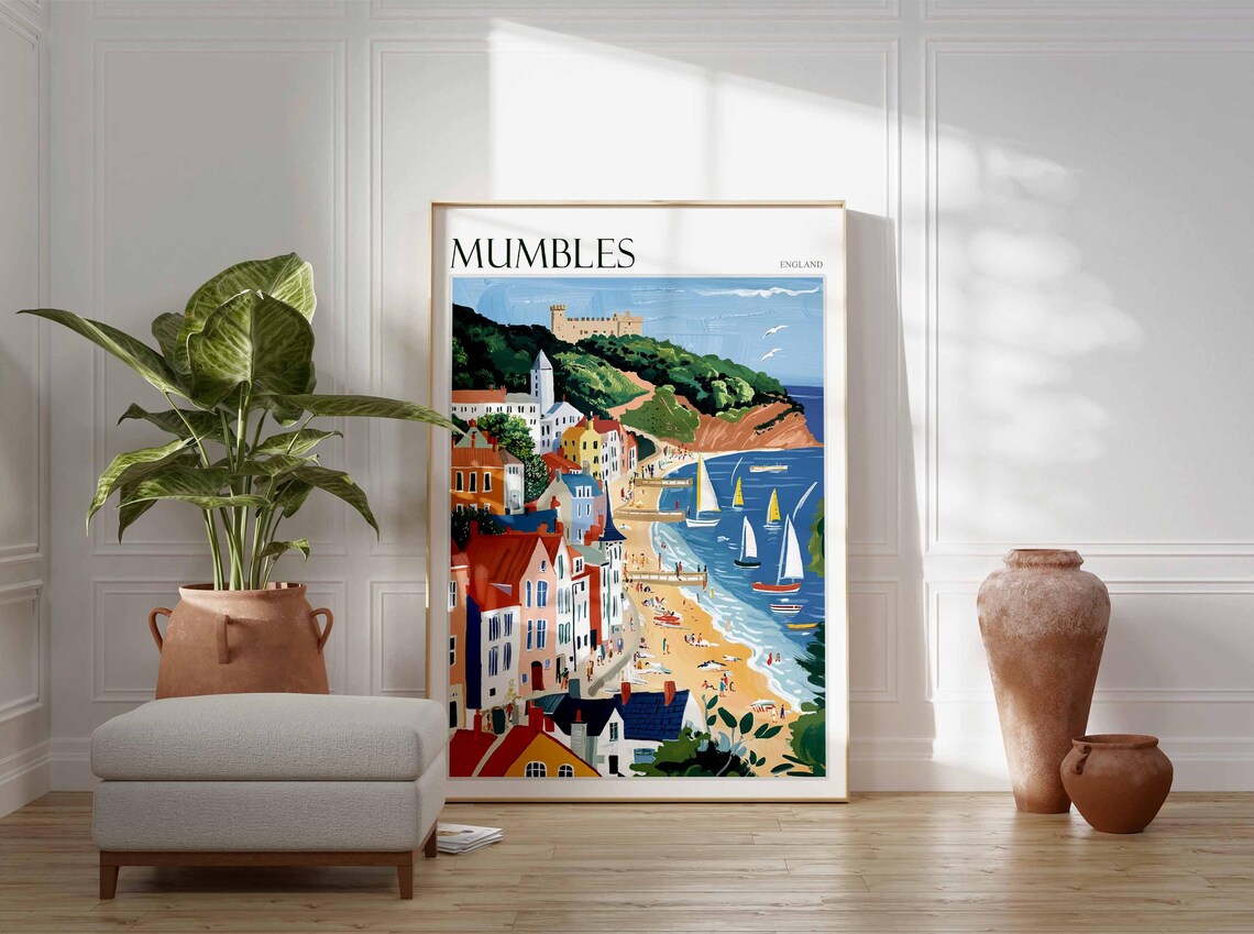 Mumbles Travel Poster, Welsh Coastal Wall Art - Image 3