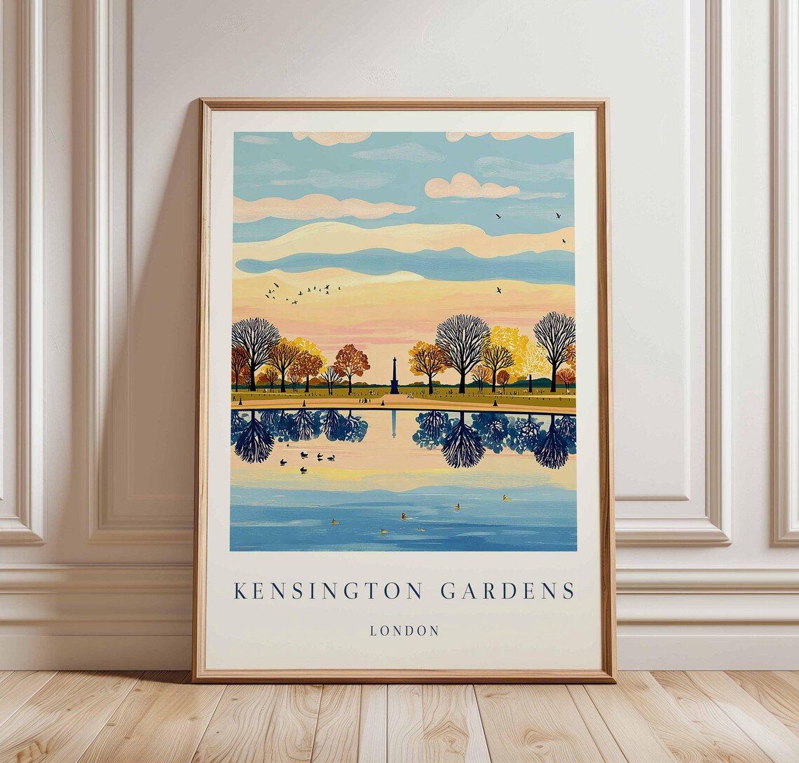 Kensington Gardens London Ducks Lake Autumn Sunrise Travel Poster