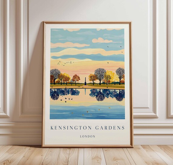 Kensington Gardens London Ducks Lake Autumn Sunrise Travel Poster