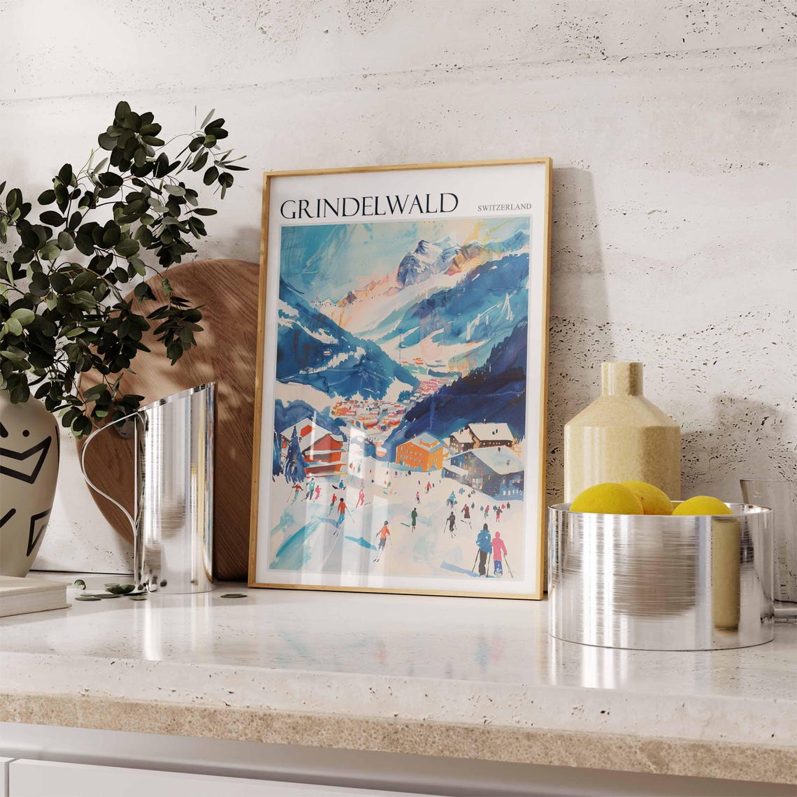 Grindelwald Switzerland Ski Resort Watercolor Alpine Art Poster - Image 3