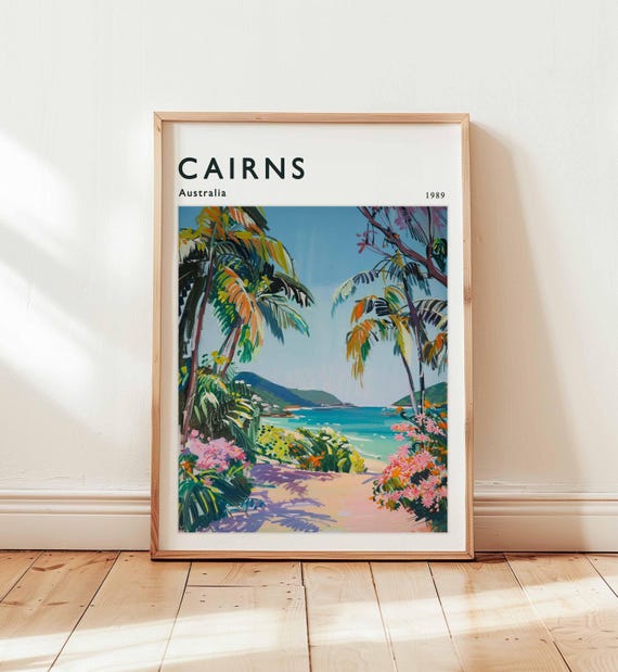 Cairns Poster Australia Travel Print Queensland Wall Art Great Barrier Reef Decor Tropical Gift Cairnsprint