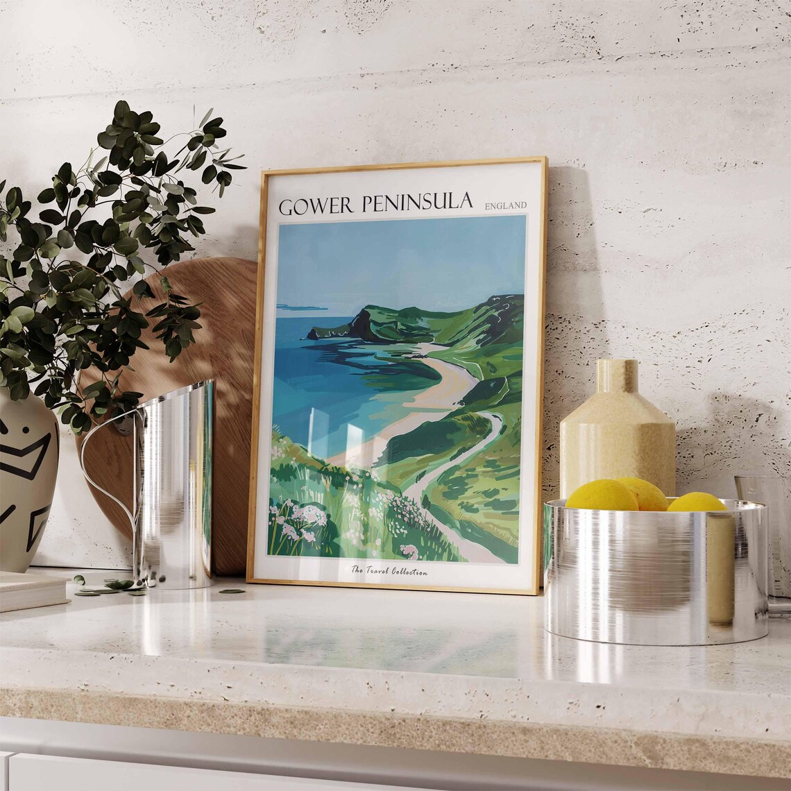 Gower Peninsula Curved Bay Travel Poster Green Headland Beach Art - Image 3