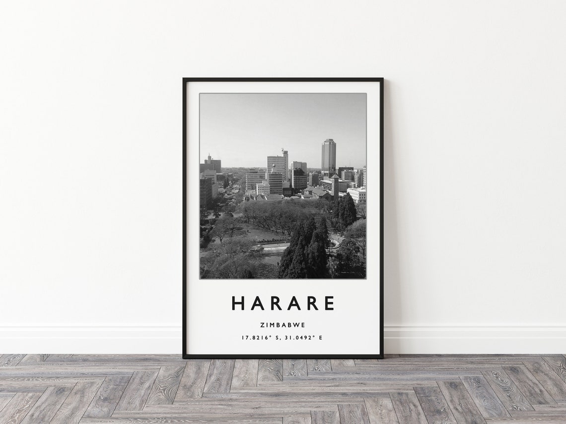 Harare Zimbabwe City Skyline Tree Canopy Black White Photo Poster - Image 3
