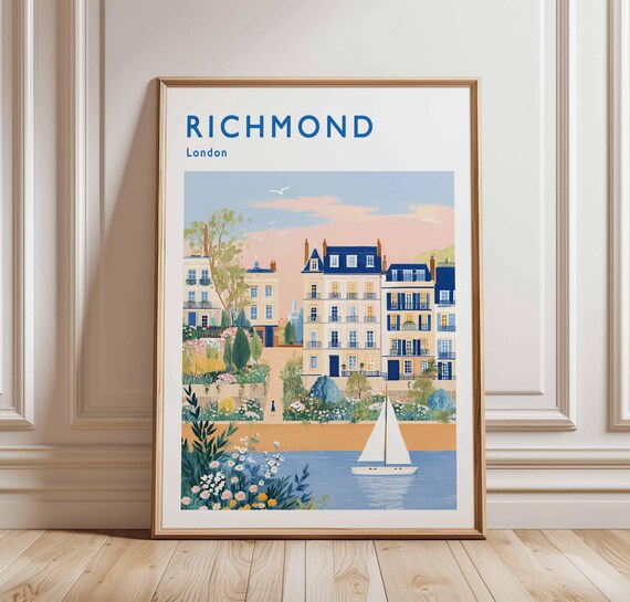 Richmond London Riverside Townhouses Sailboat River Travel Poster
