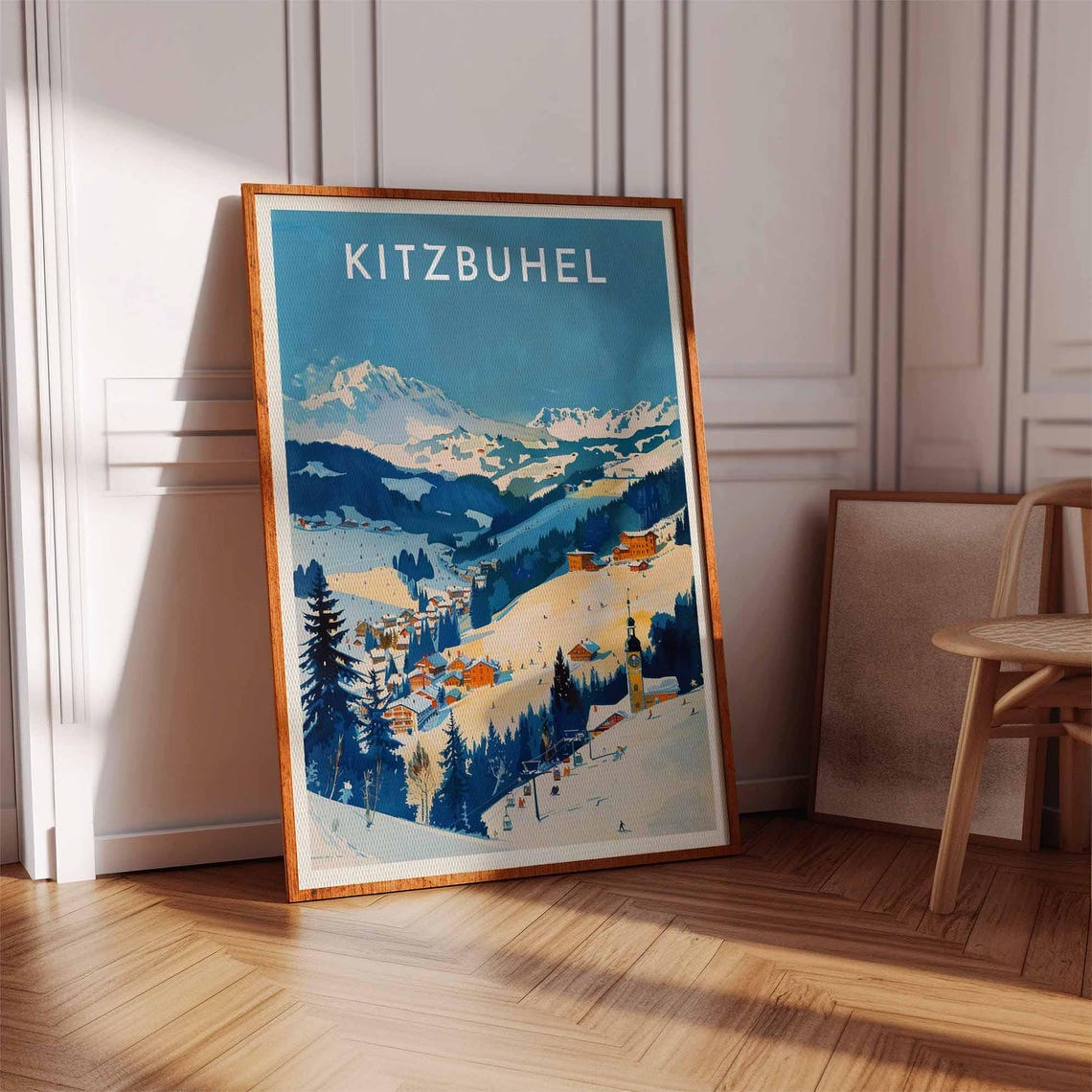 Kitzbuhel Austria Painterly Clock Tower Ski Lifts Village Poster - Image 2