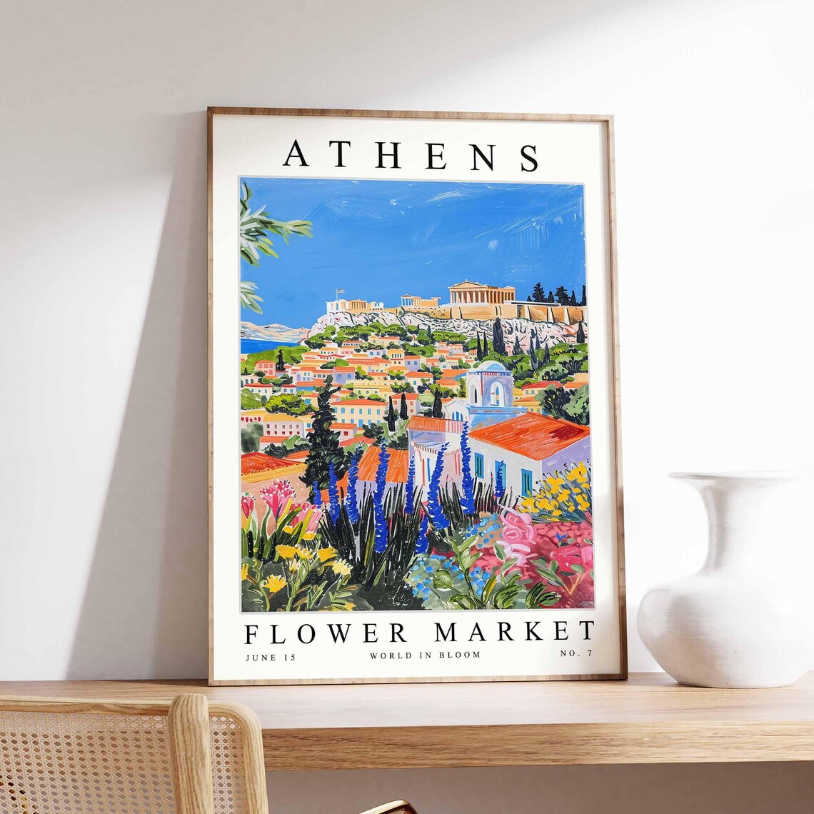 Athens Flower Market Poster Greece Print Greek Floral Wall Art City Blooms Decor Botanical Europe Travel