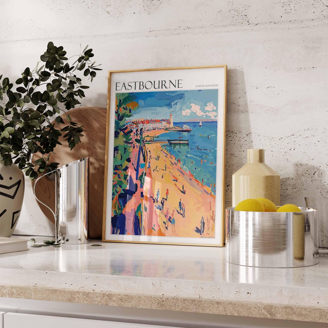 Eastbourne Beachfront Pier Lighthouse Bathers Fauvist Painting Poster - Image 2