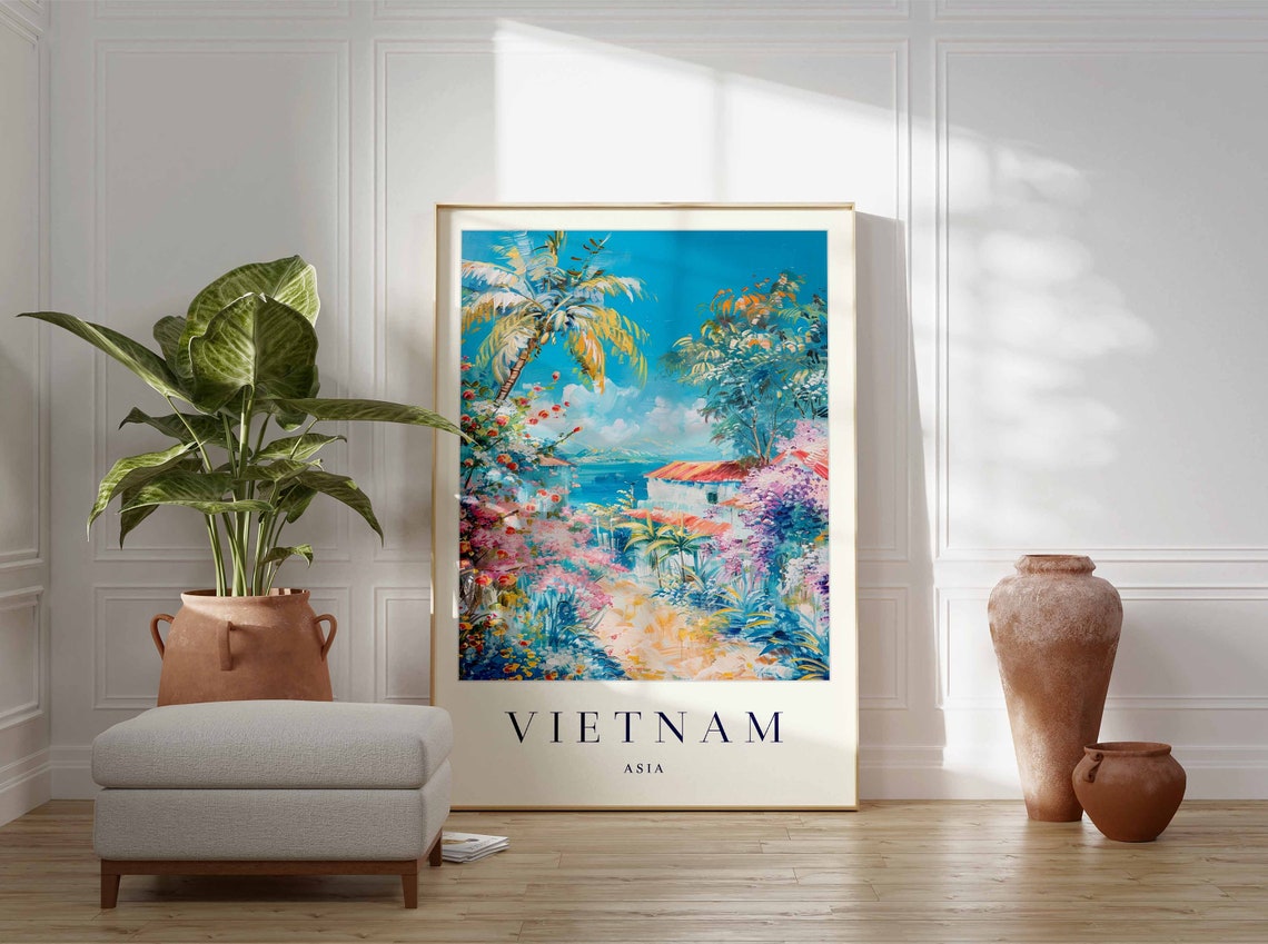 Vietnam Poster Vietnam Travel Print Asia Wall Art Asian Decor Tropical Decor Botanical Print Vietnam Gift Vietnam Travel Poster - Image 2
