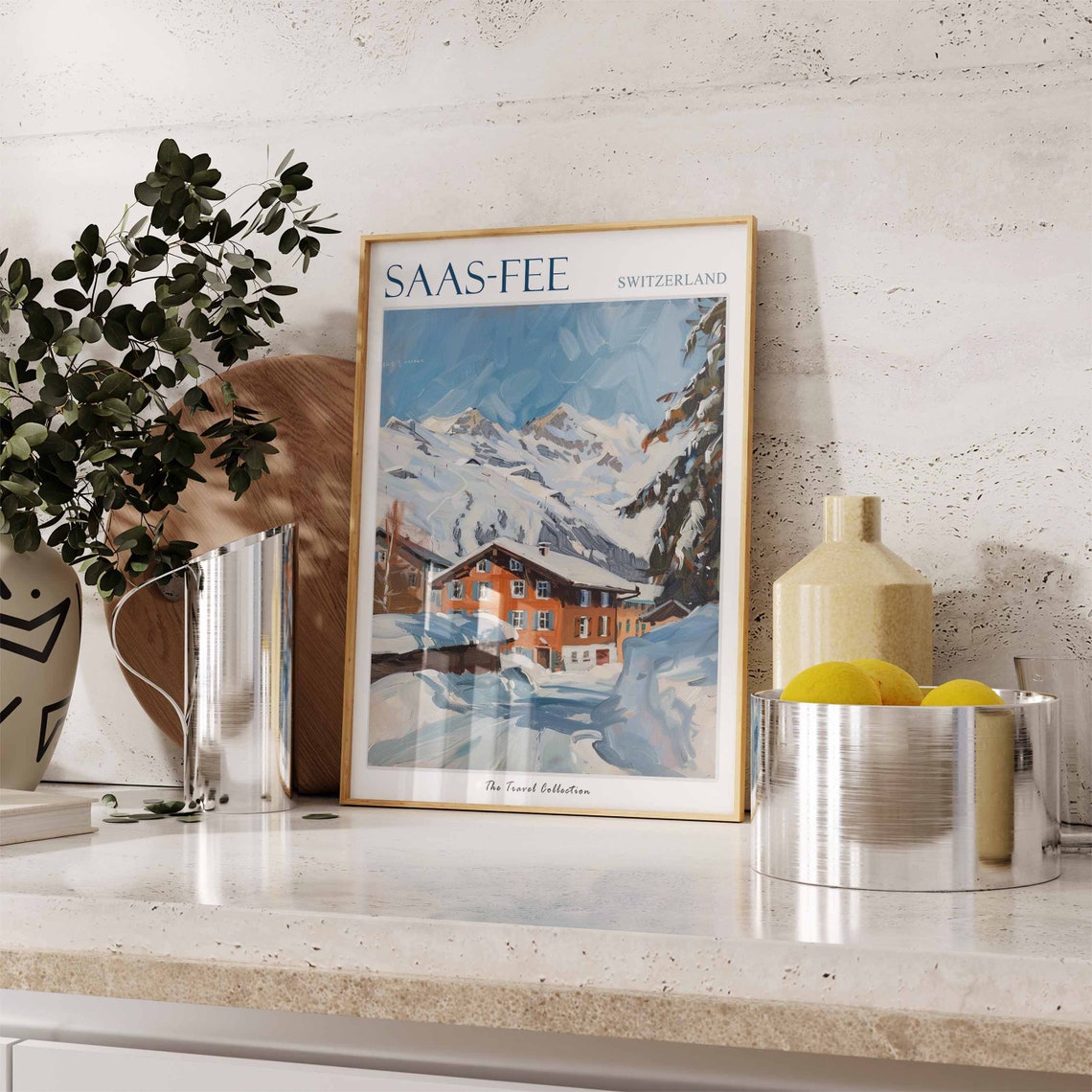 Saas-Fee Switzerland Snowy Chalet Mountains Travel Art Poster - Image 2