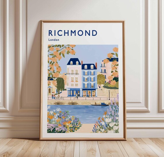 Richmond London Spring Riverfront Blossoms Riverside Travel Poster