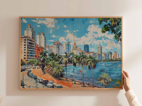 Buenos Aires Palm Waterfront Colorful Coastal City Art Poster