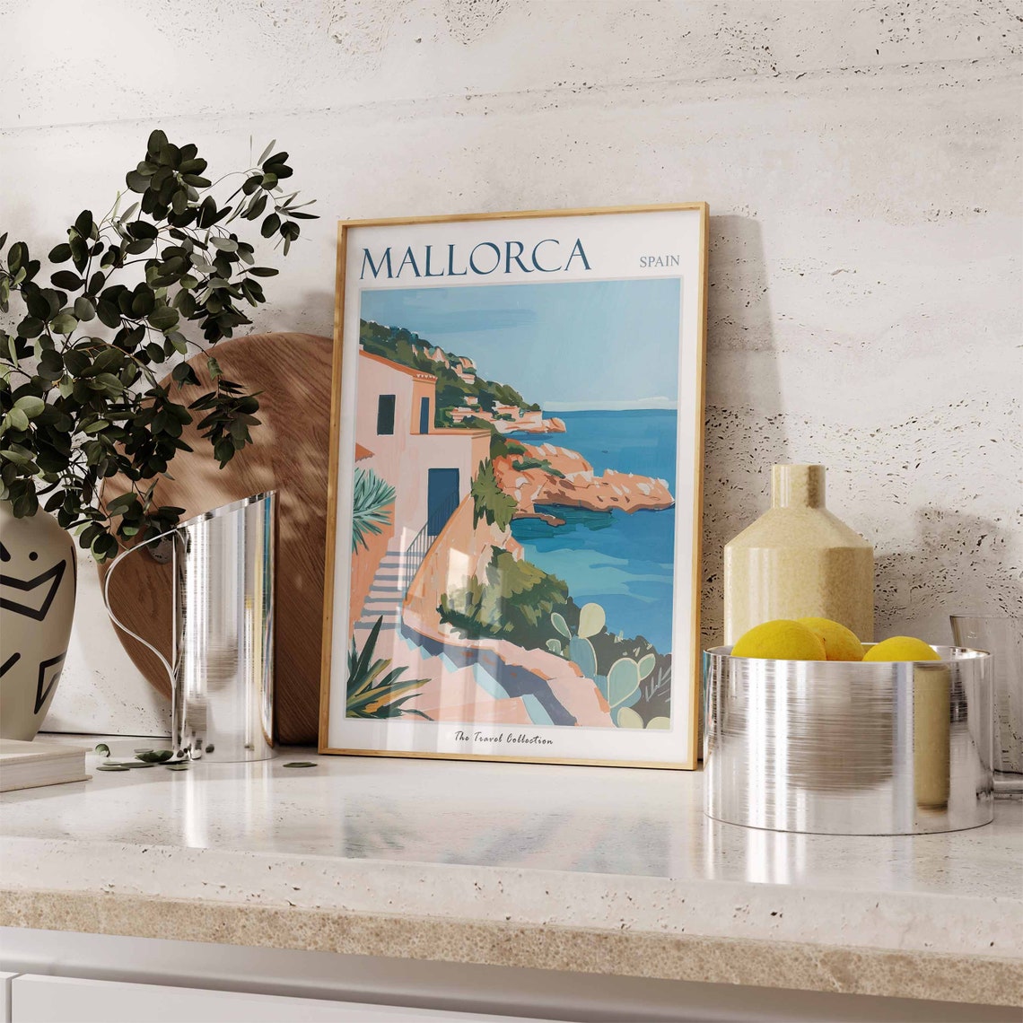 Mallorca Spain Coastal Cliffs Villa Stairs Mediterranean Poster - Image 2