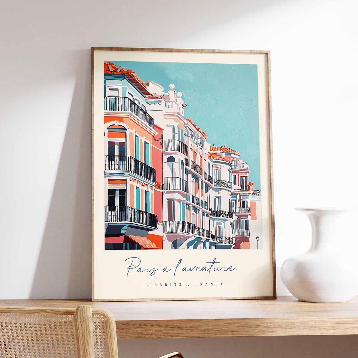 Biarritz France Pastel Building Facades Balconies Old Town Art Poster