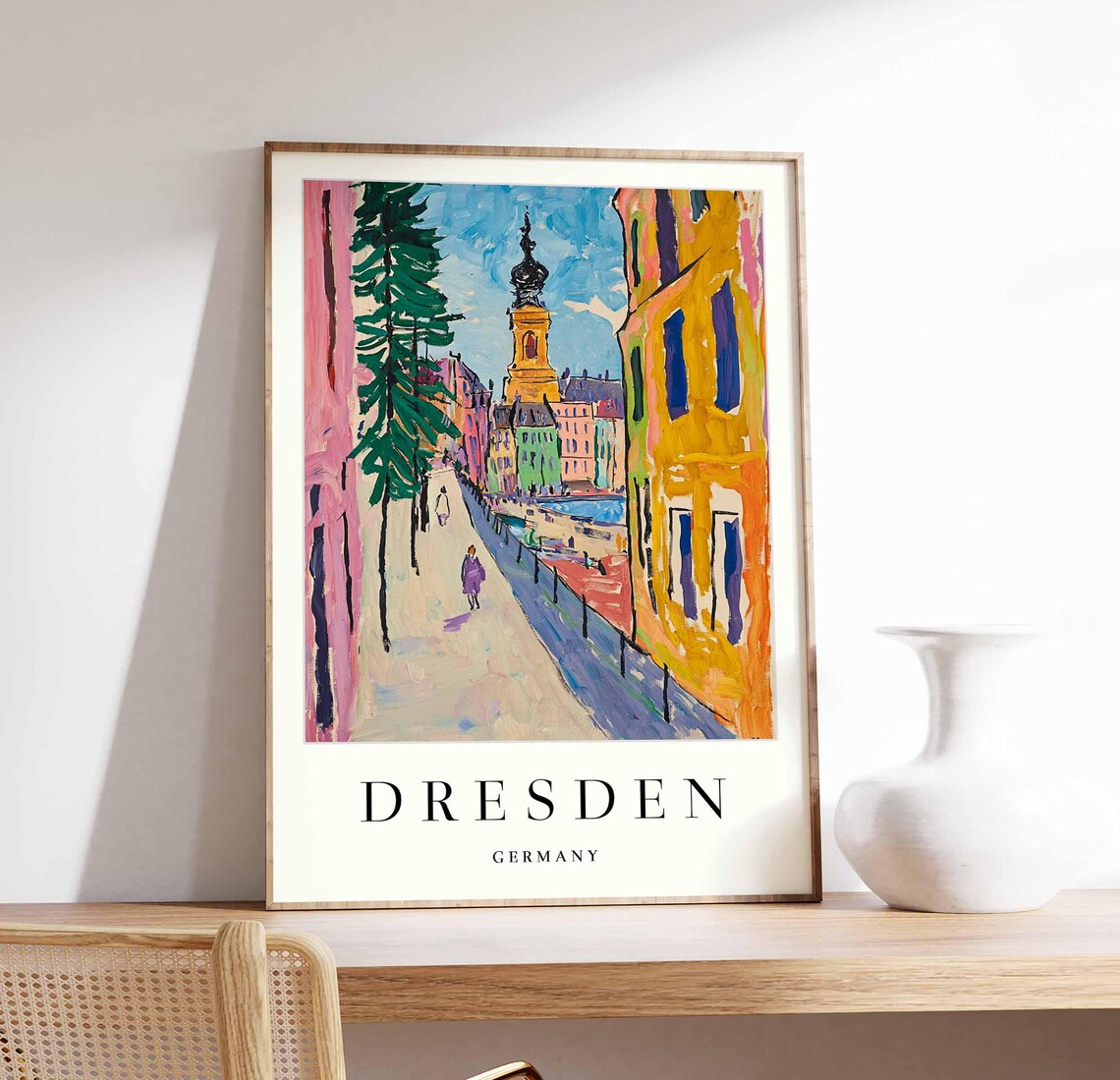 Dresden Germany Fauvist Street Scene Wild Colors Church Tower Poster
