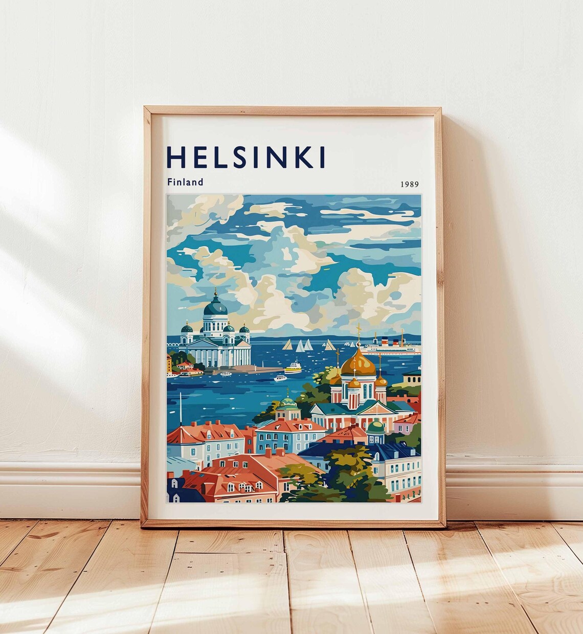Helsinki Finland Harbor Cathedral Skyline Vintage Travel Poster