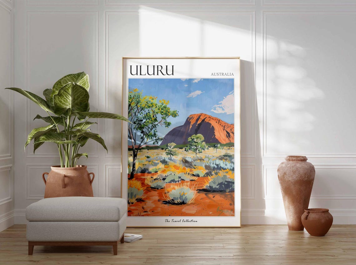 Uluru Australia Painted Red Rock Outback Scene Travel Poster - Image 2