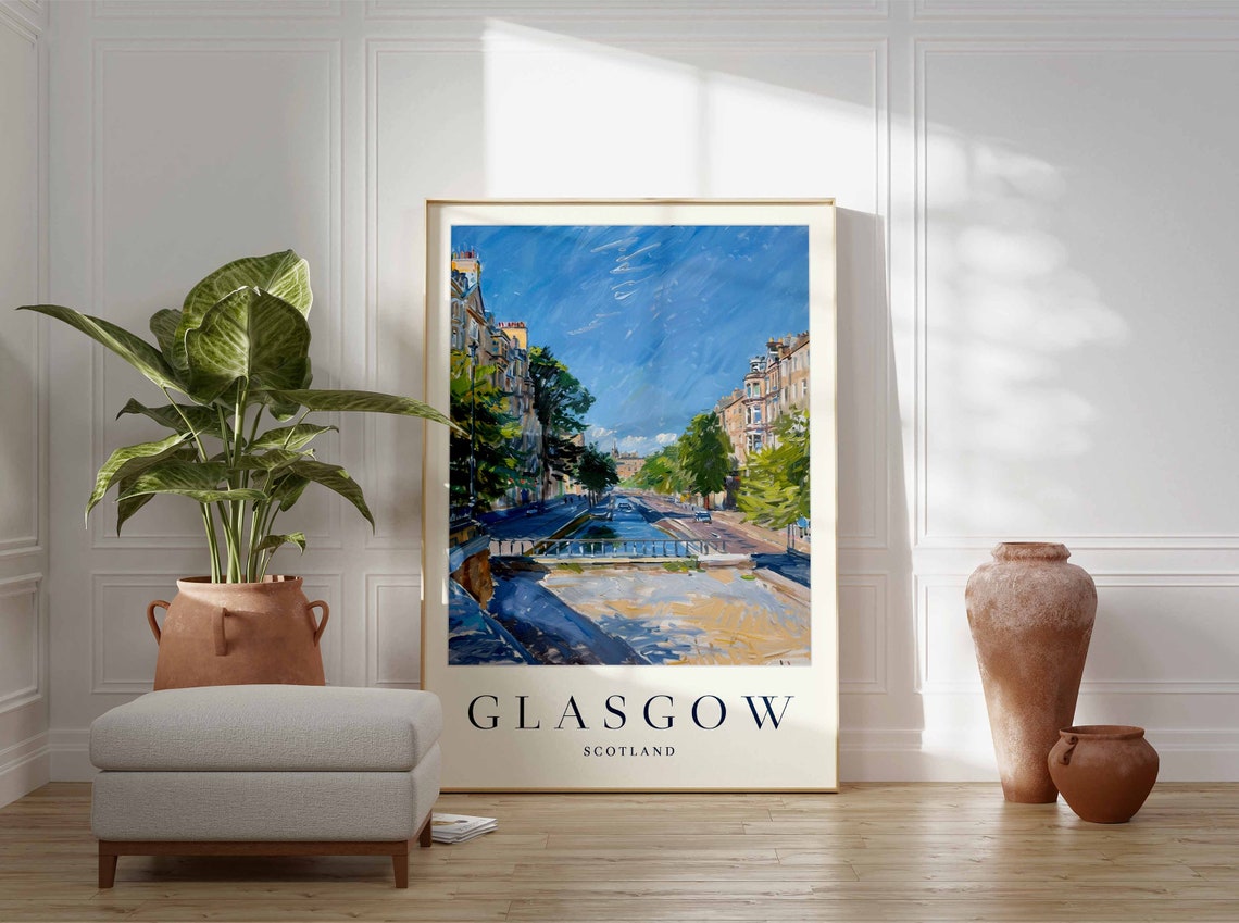 Glasgow Scotland Tree Lined Boulevard Tenement Buildings Travel Poster - Image 3