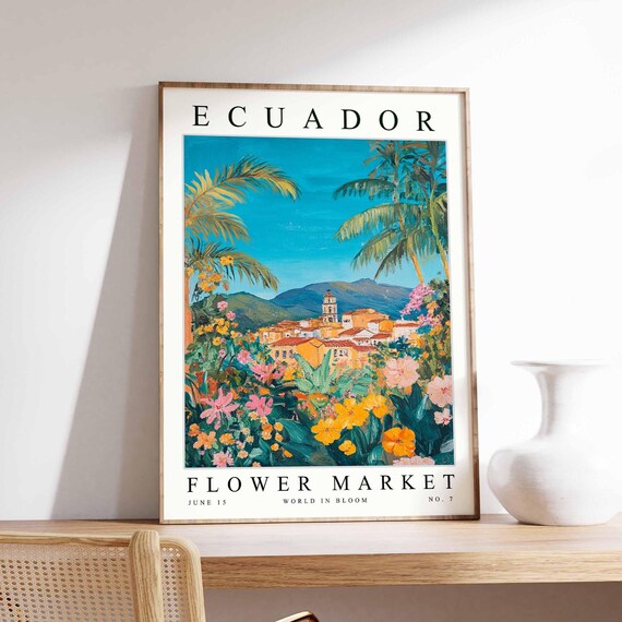 Ecuador Flower Market Poster Print Ecuadorian Floral Wall Art Ecuadorfloral Decor Botanical South America Travel