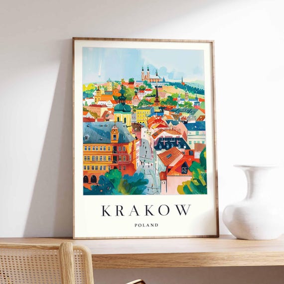Krakow Minimalist Travel Poster, Poland City Map