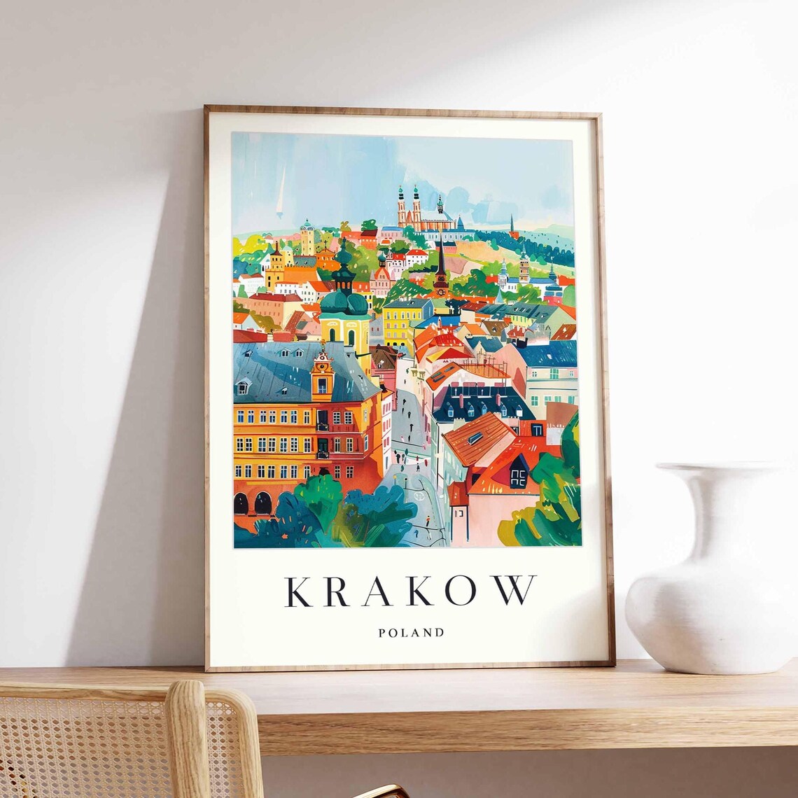 Krakow Minimalist Travel Poster, Poland City Map