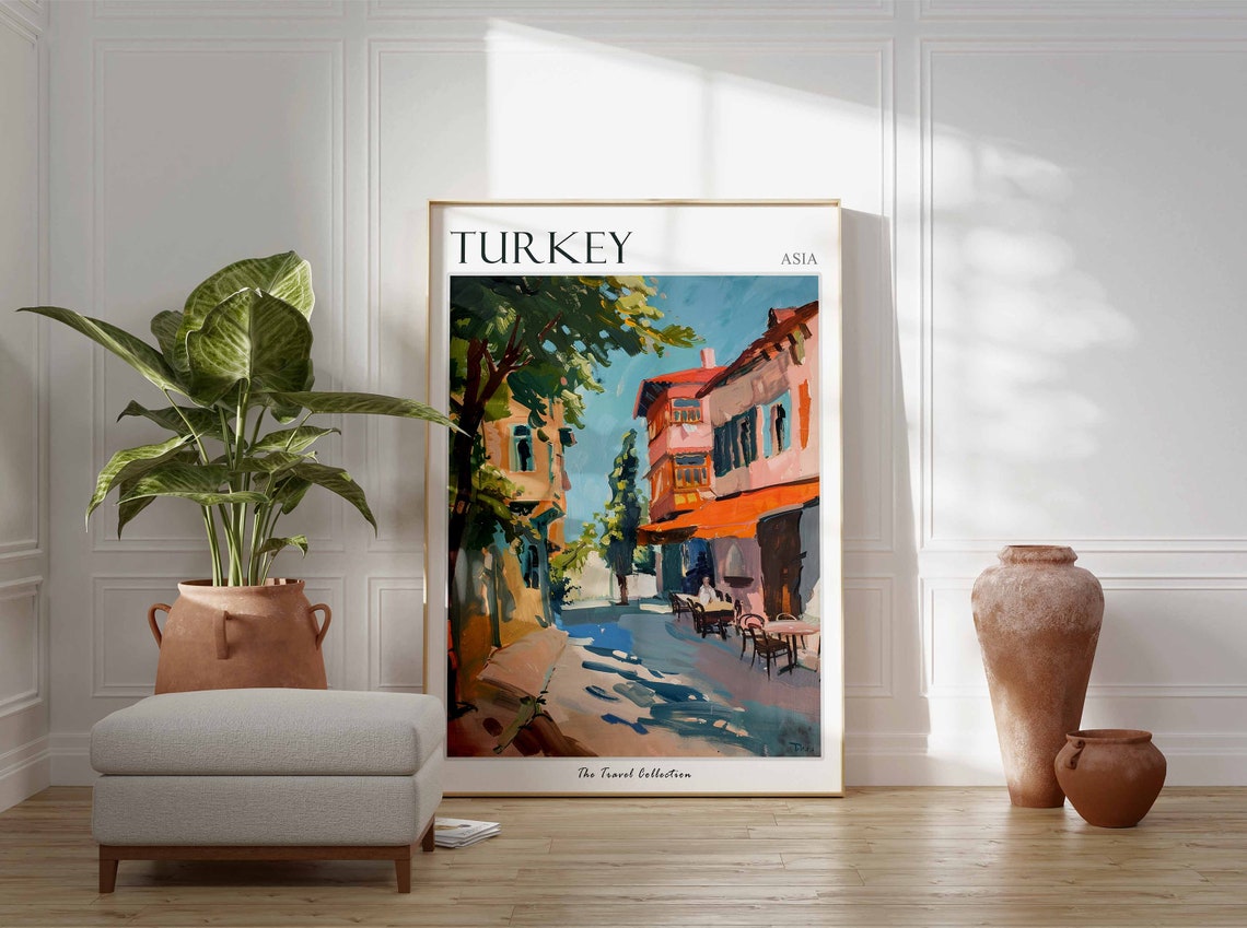 Turkey Asia Charming Old Town Street Cafe Terrace Travel Poster - Image 2