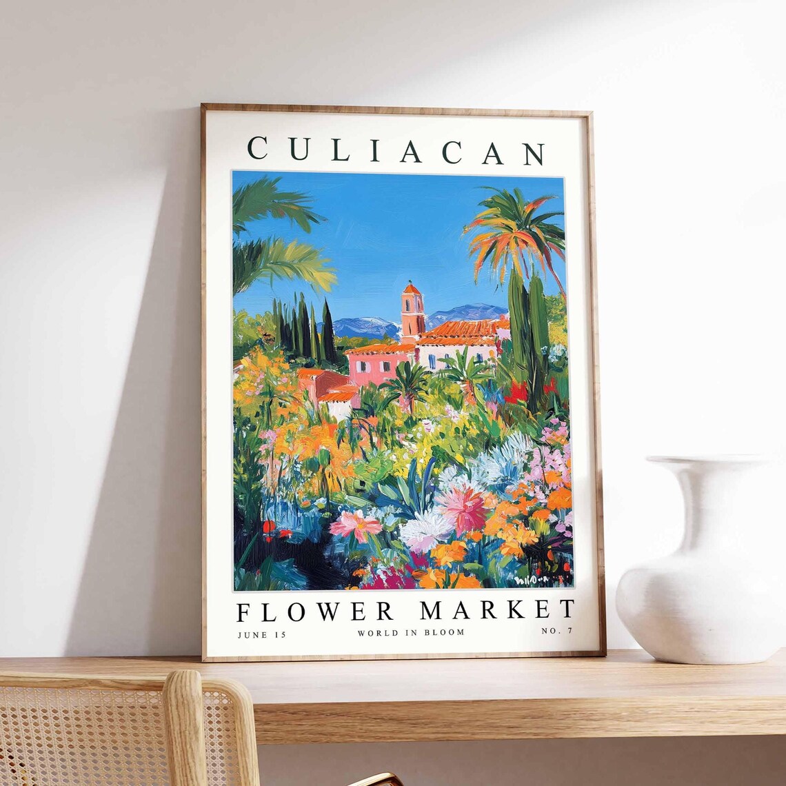 Culiacan Flower Market Orange Church Pink Path Cypress Poster