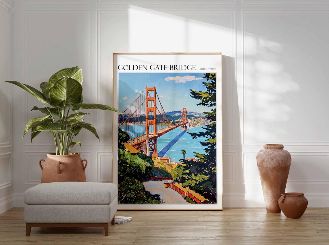 Golden Gate Bridge Cypress Trees Winding Road View Art Poster - Image 2
