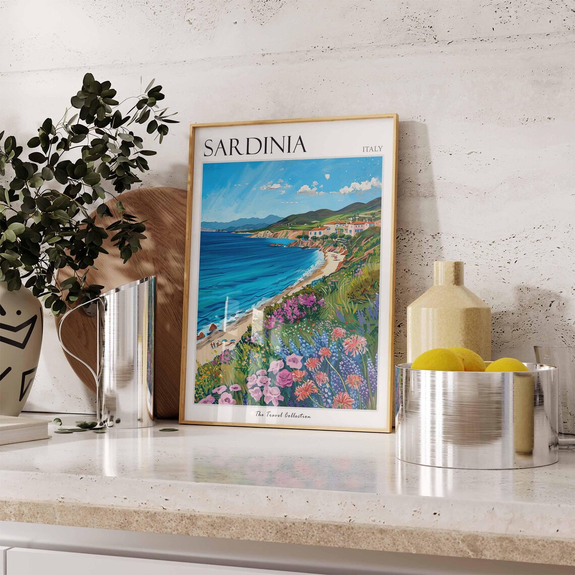 Sardinia Italy Wildflower Beach Coastal Village Scene Poster - Image 2