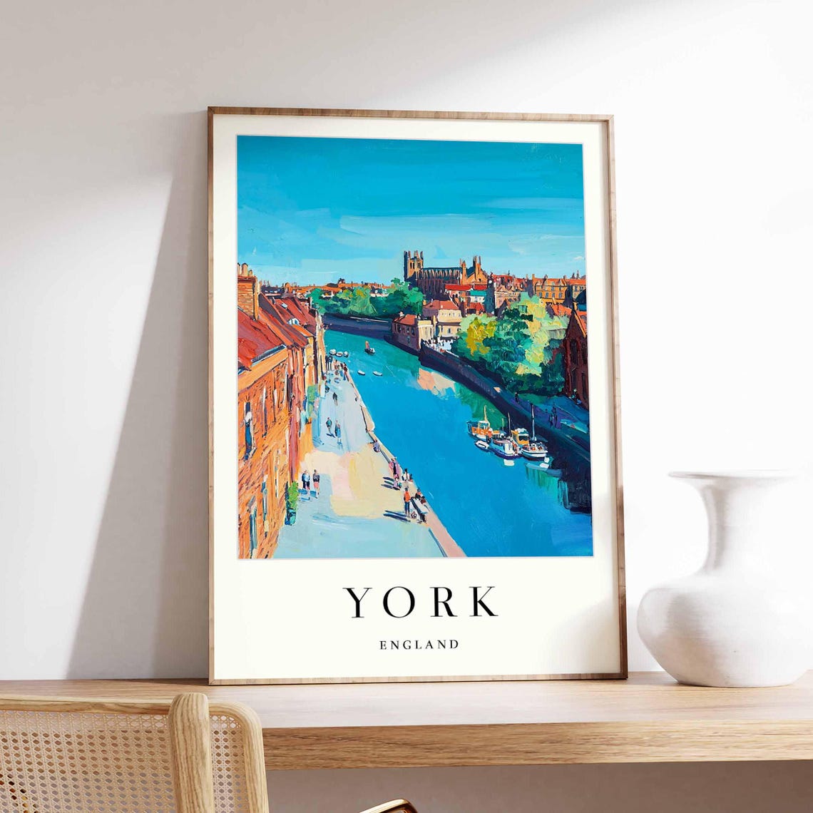 York England River Ouse Promenade Minster View Sunny Sky Poster
