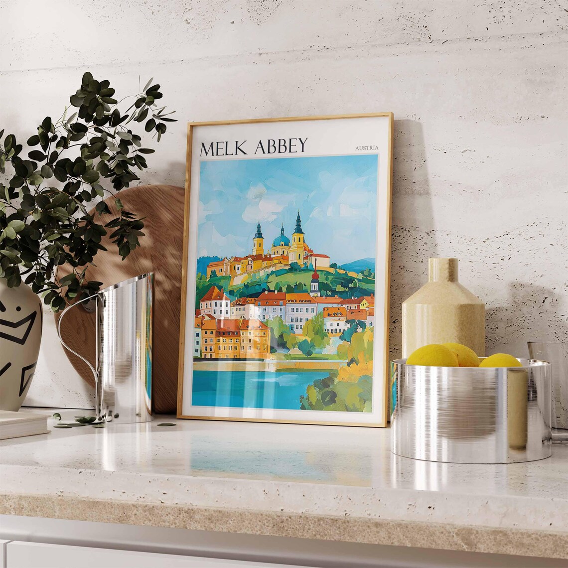Melk Abbey Austria Abbey Above Riverside Old Town Travel Poster - Image 2