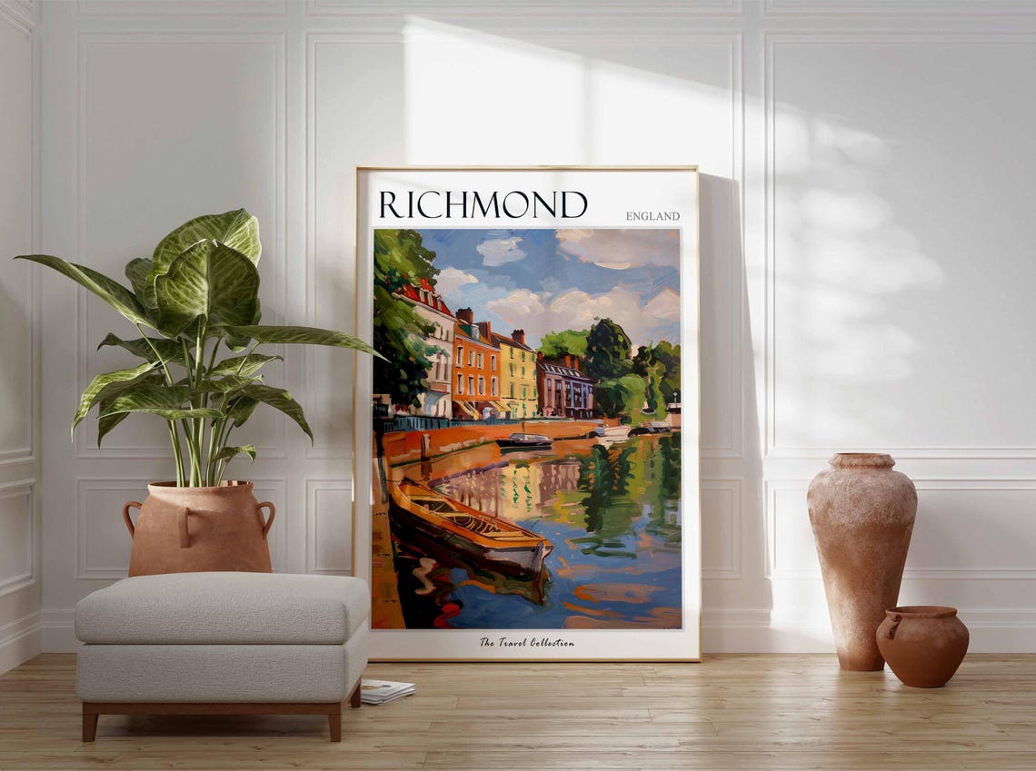 Richmond England Riverside Rowboat Vintage Travel Collection Poster - Image 2