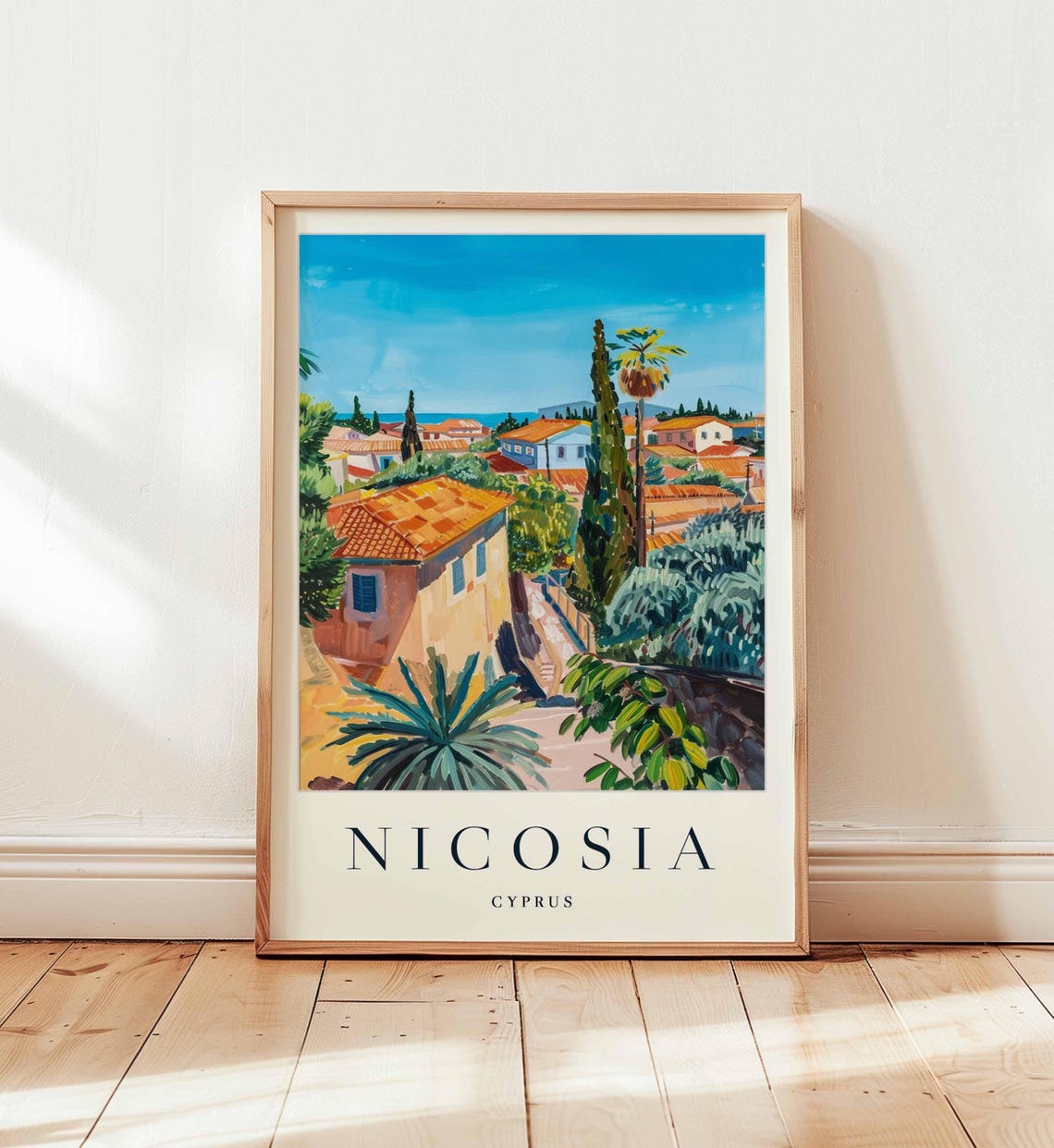 Nicosia Cyprus Palm Trees Rooftop Garden Blue Sky Travel Poster